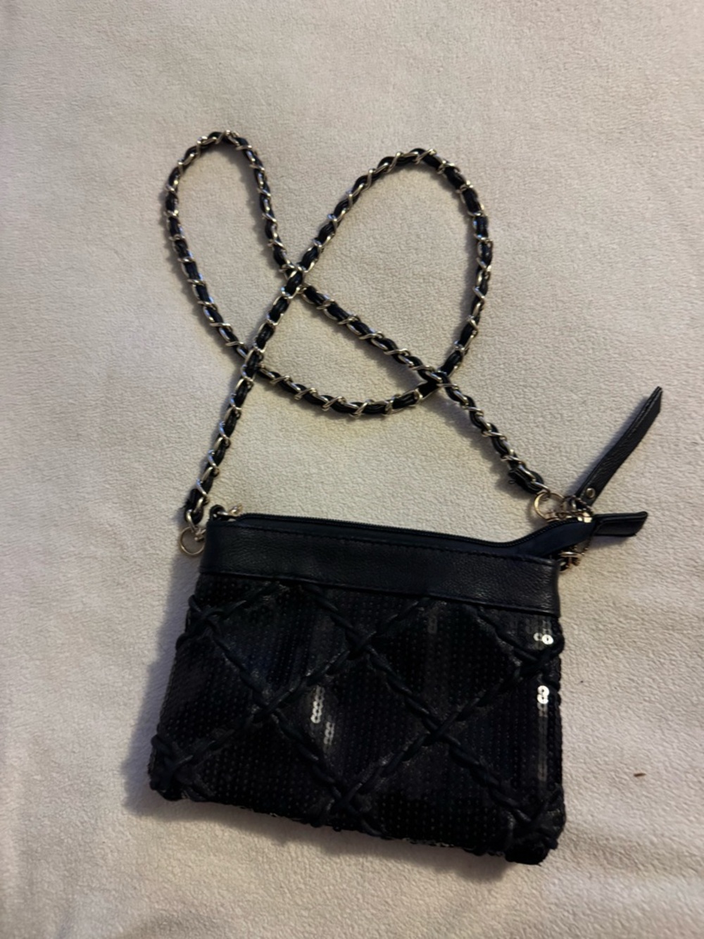 Black Quilted Crossbody Bag with Chain Strap